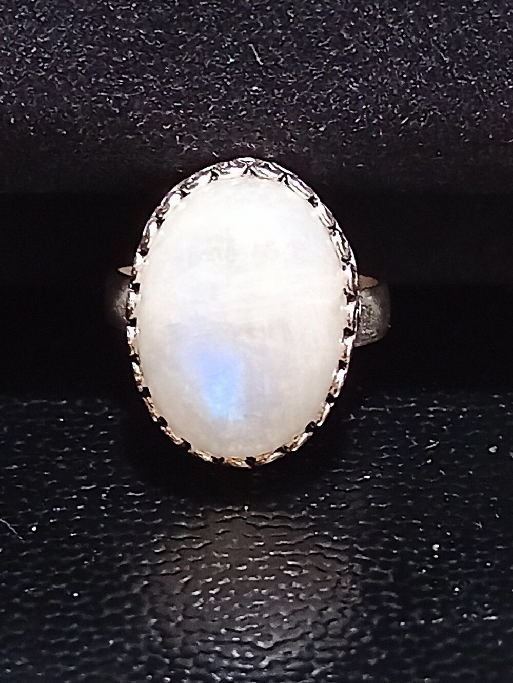 Natural Rainbow Moonstone Oval Silver Ring Sz 7.5